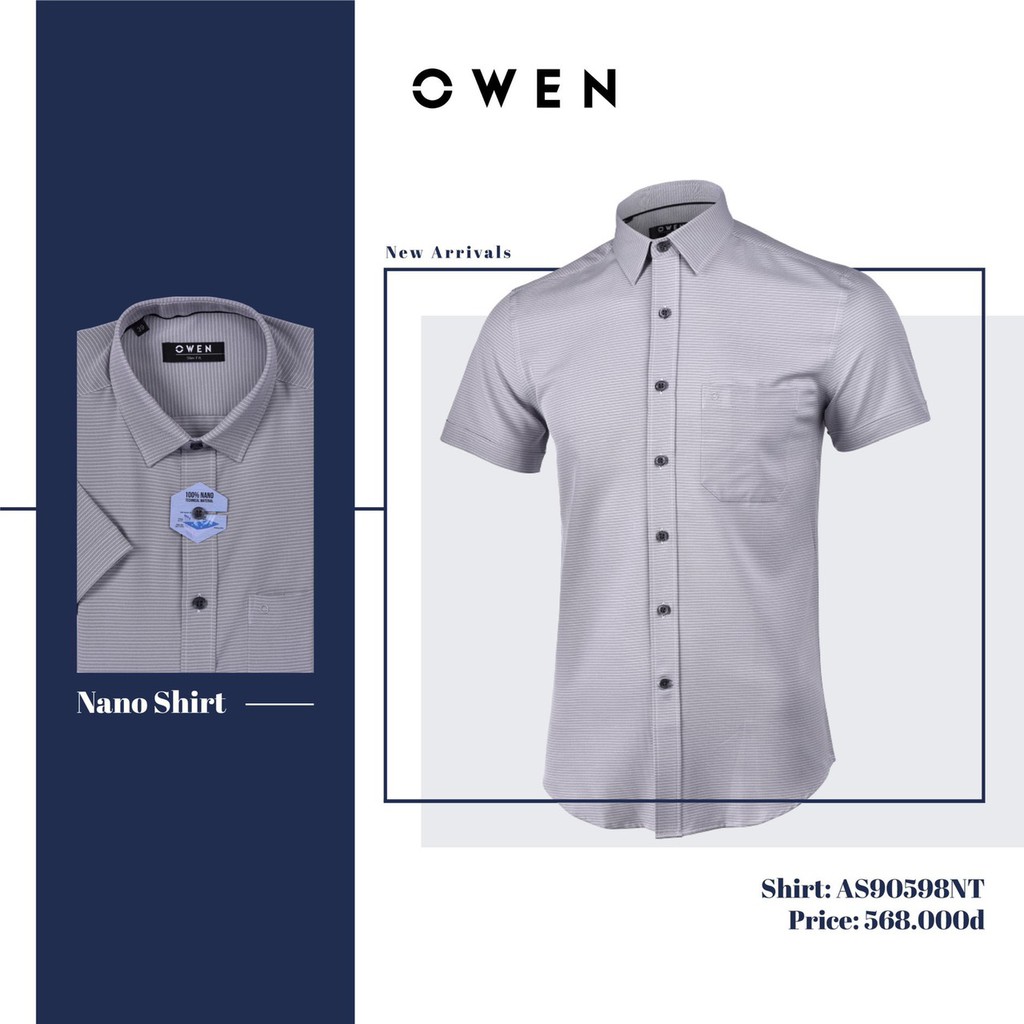 [Mã OWEN501 giảm 45k đơn 99k] OWEN - Áo sơ mi ngắn tay Owen slimfit chất Nano 90598