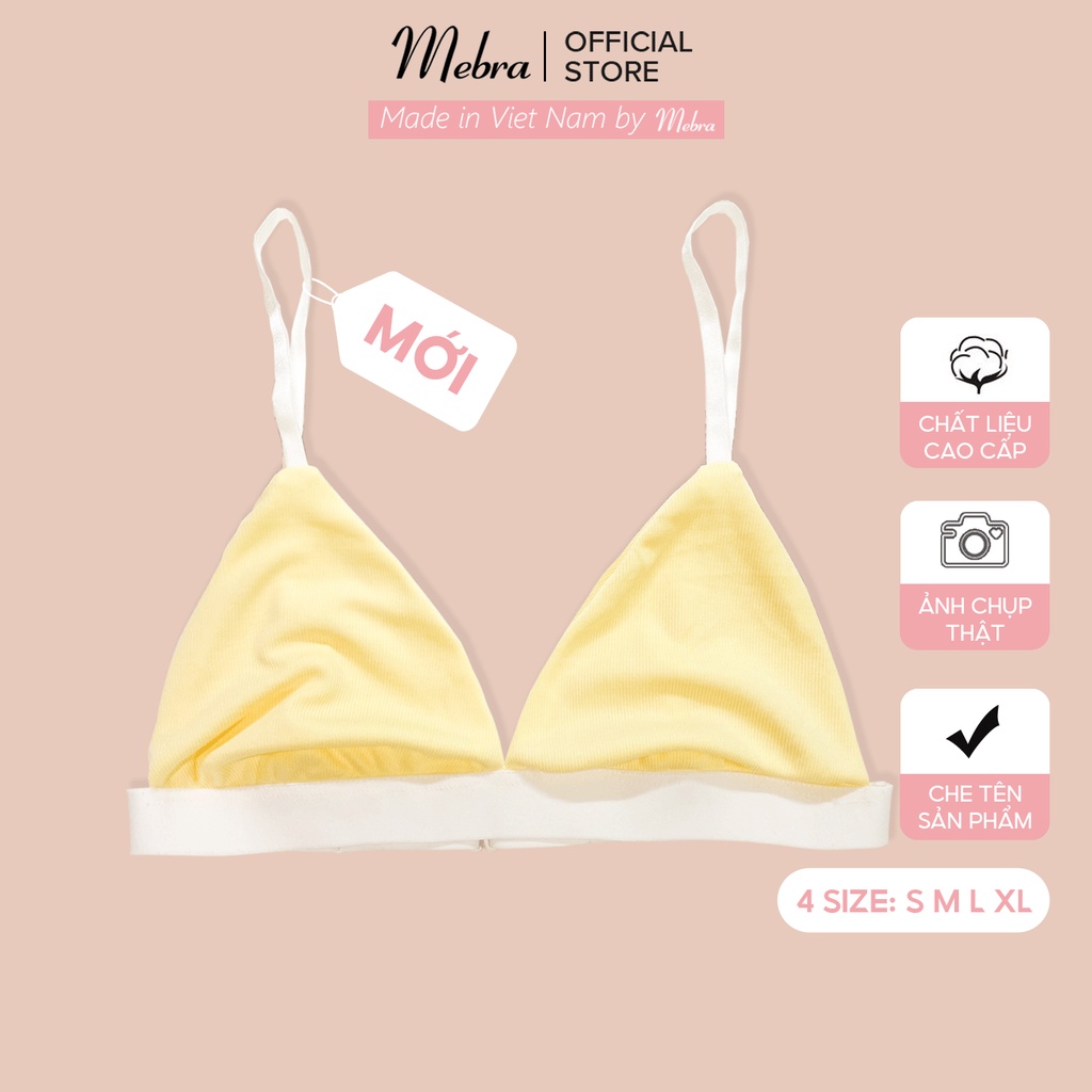 Áo lót bra cotton gân vàng tơ 2 lớp không gọng không đệm thoáng mát cao cấp có khe nhét mút Mebra A042