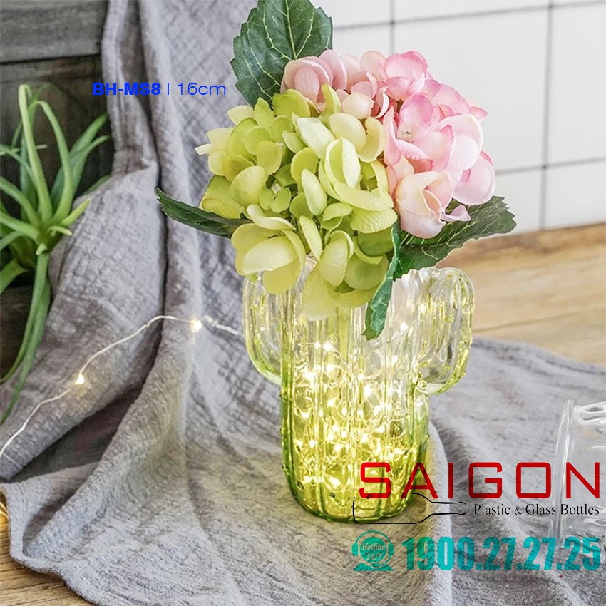 Bình Hoa Cây Xương Rồng nhiều màu Sắc cao 16cm ( không tem nhãn )