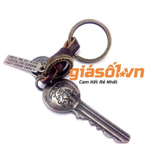 Móc đeo chìa khóa da thật hình chìa khóa khắc chiến binh