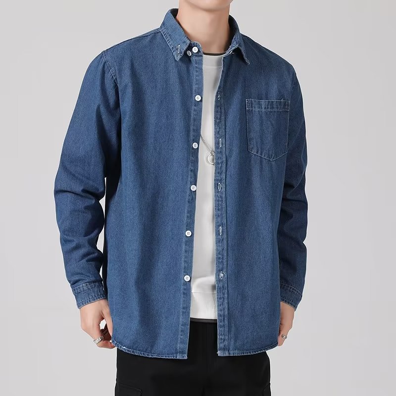 Áo Khoác Denim Tay Dài Màu Trơn Phong Cách Hàn Quốc Thời Trang Cho Nam
