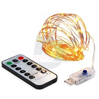 Combo 2 đèn đom đóm 10 mét  8 chế độ nháy + Củ sạc đôi để cắm điện lưới tỏng chiều dài 20 mét