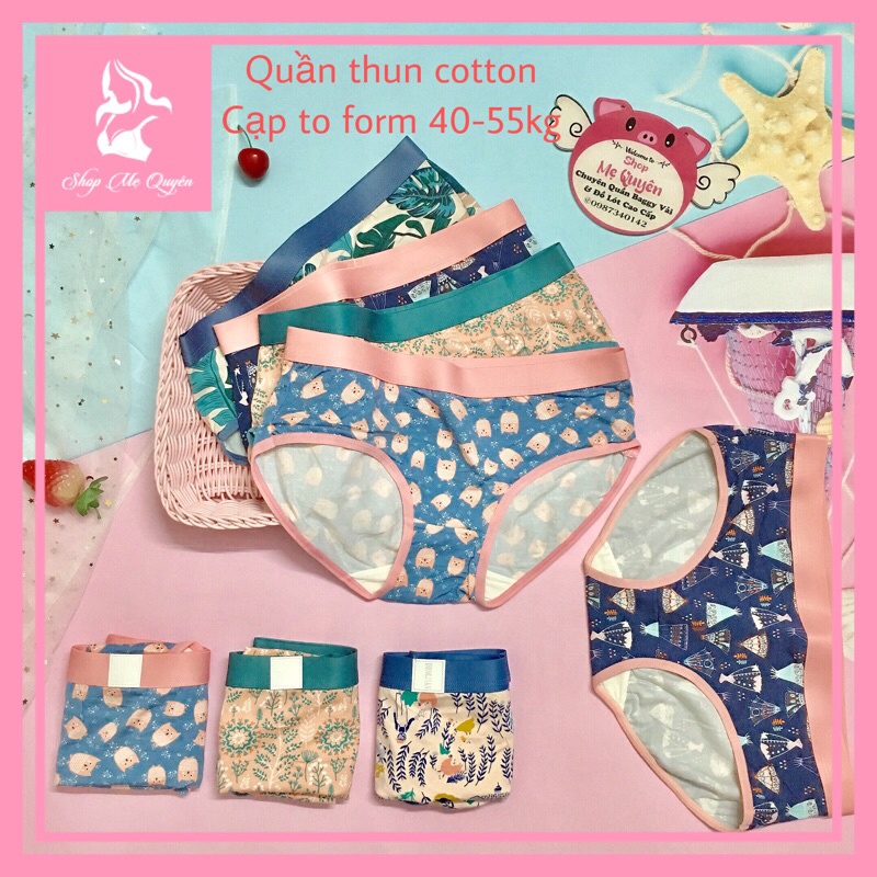 Quần lót thun cotton phối hoạ tiết lạ- cạp to ôm bụng che khuyết điểm