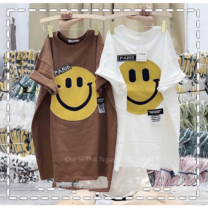 Áo phông cotton khô áo thun tay lỡ hình mặt cười cười to