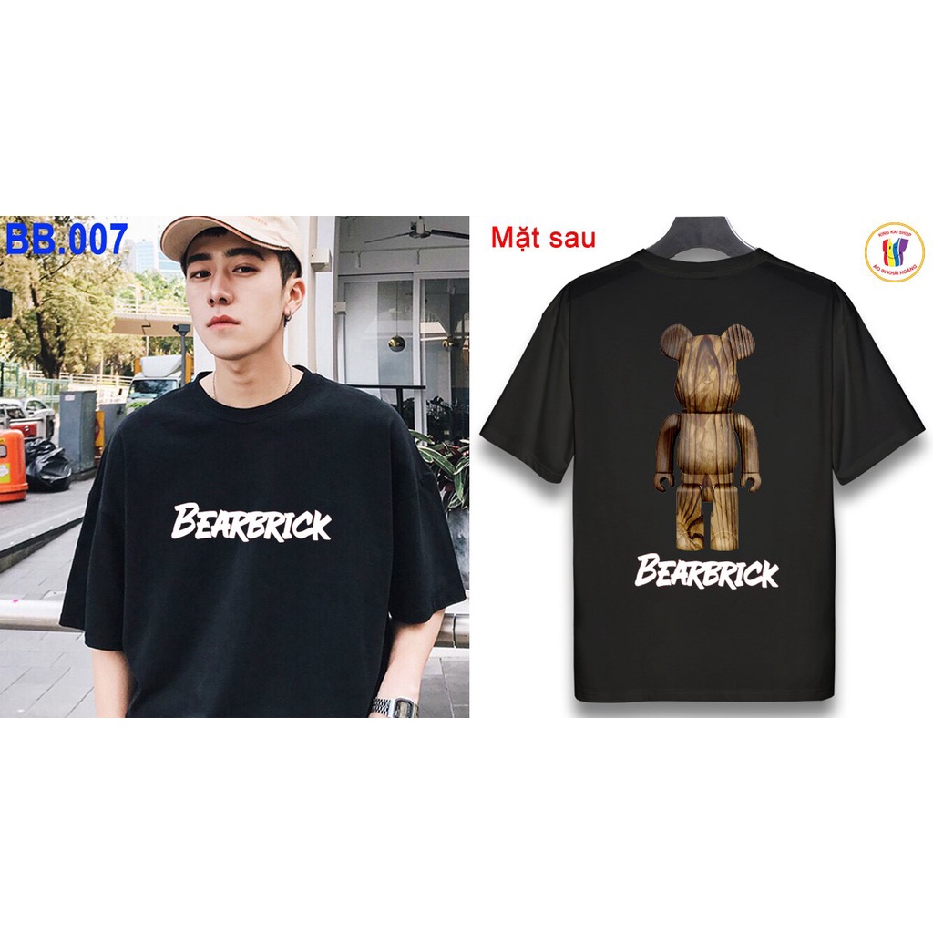 áo phông nữ nam tay lỡ form rộng in 2 mặt hình bearbrick