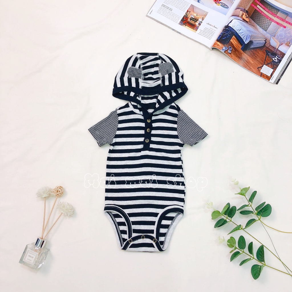 Body chip cộc tay cotton có mũ cho bé trai 0-24tháng -Bodysuit, bộ đồ liền thân chất cotton mỏng vừa