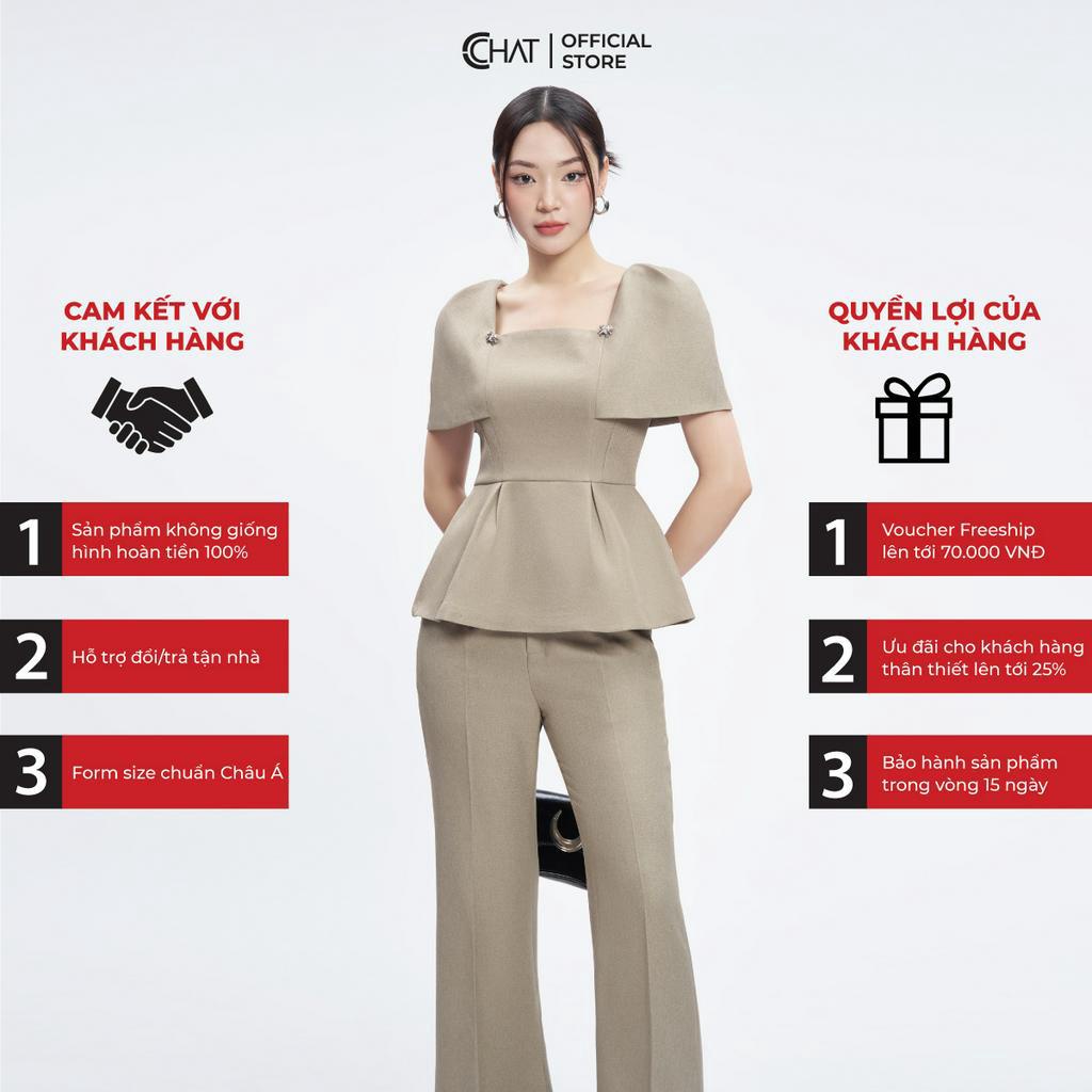 Set Đồ Nữ 𝐂𝐂𝐇𝐀𝐓 Áo Peplum Quần Ống Vẩy Chất Tuytsi Cao Cấp Mềm Mịn 53BNS2001ET