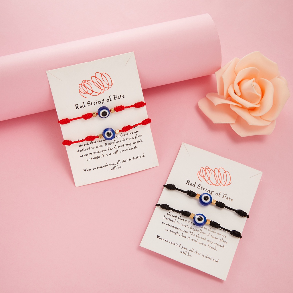 Gmai Set 2 Vòng Tay Bện Dây Đỏ Đen Hình Mắt Quỷ May Mắn Cho Cặp Đôi