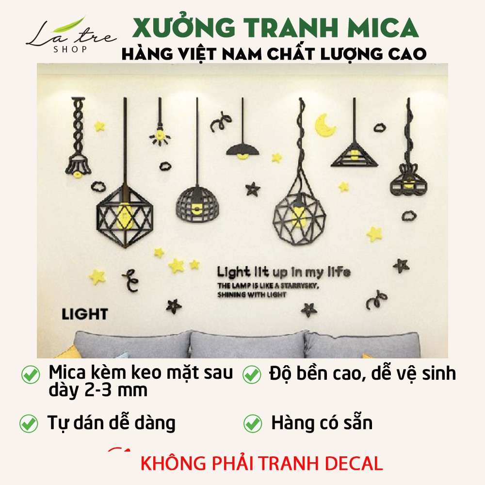 Tranh LIGHT, ĐÈN thả treo Tranh Mica 3D Trang Trí Dán Tường, trang trí - phòng ngủ, phòng khách, phòng làm việc