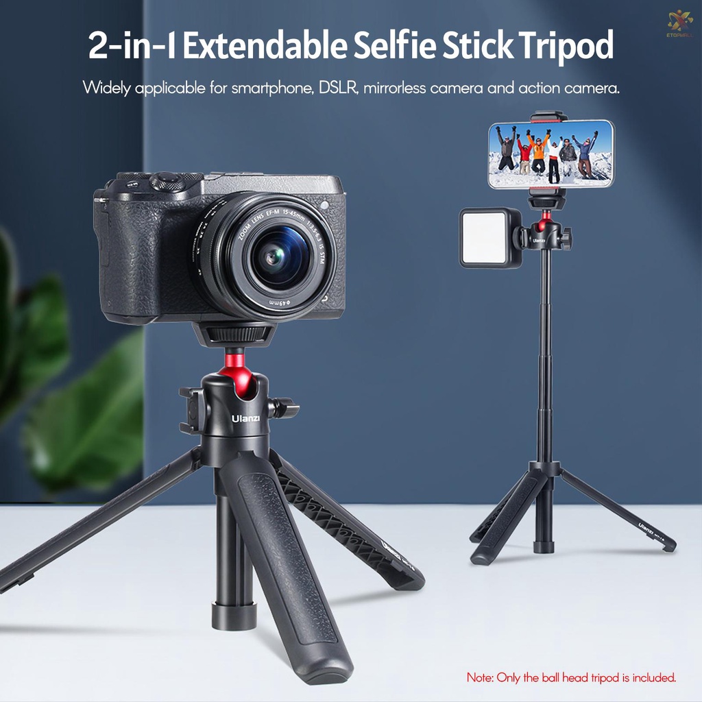 ET Ulanzi MT-16 Extendable Selfie Stick Tripod 4-Section 44cm/17.3in 2KG Payload with 360° Swivel Ball Head Cold Shoe Universal 1/4 Screw for Phone Camera Microphone LED Light Mounting
