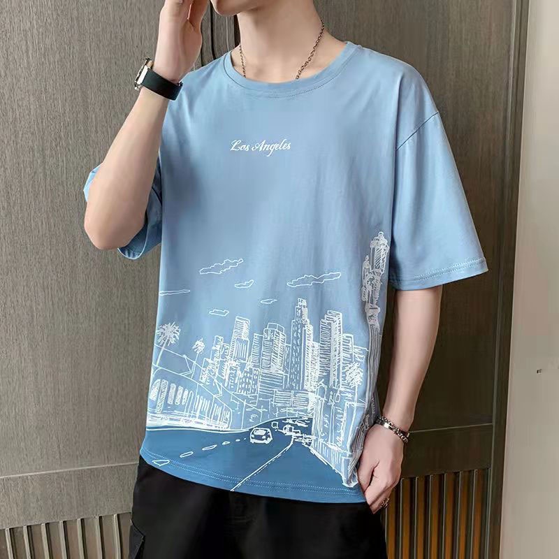 Áo thun ngắn tay dáng rộng in họa tiết thời trang dành cho nam