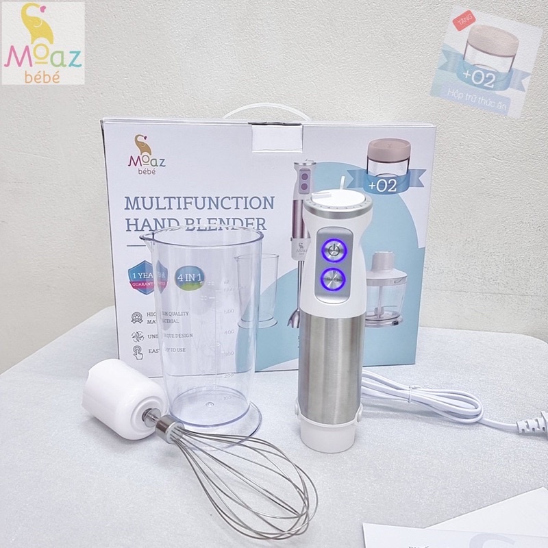 Máy Xay Cầm Tay Đa Năng Moaz Bebe MB026 Tặng Kèm 2 Hộp Trữ Đồ Ăn Cao Cấp