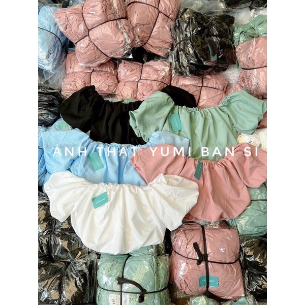 Áo Croptop Tay Bí Trễ Vai 2 lớp siêu xinh xắn YUMI BÁN SỈ