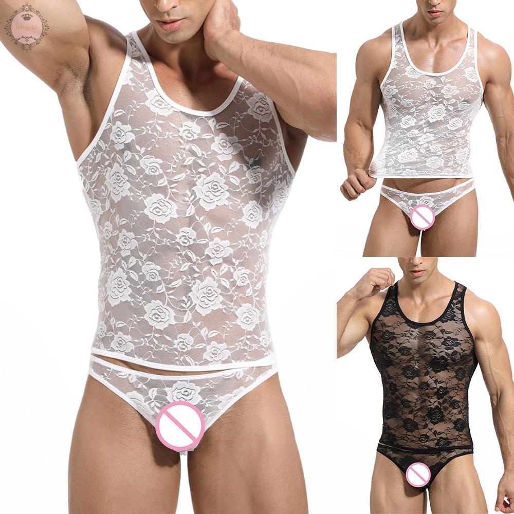 Mens Vest Tops Clothing Gym Vest High Elastic Young Home Lace Night Wear
