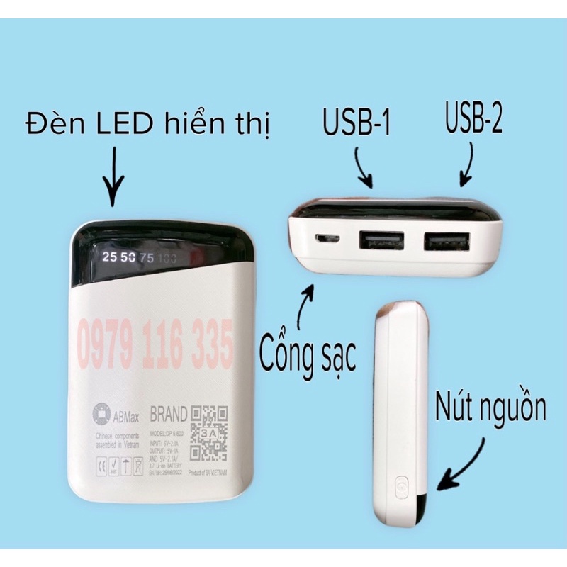 [ RẺ VÔ ĐỊCH ] Sạc Dự Phòng -3A 6000mah [Bảo Hành 1 Năm ] Tặng Dây Sạc