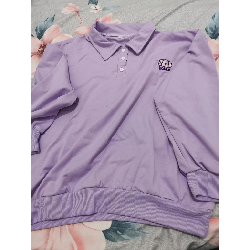 [ORDER] Áo thun nữ tay dài cổ áo polo logo hình thêu gấu ulzzang ( 2 màu )