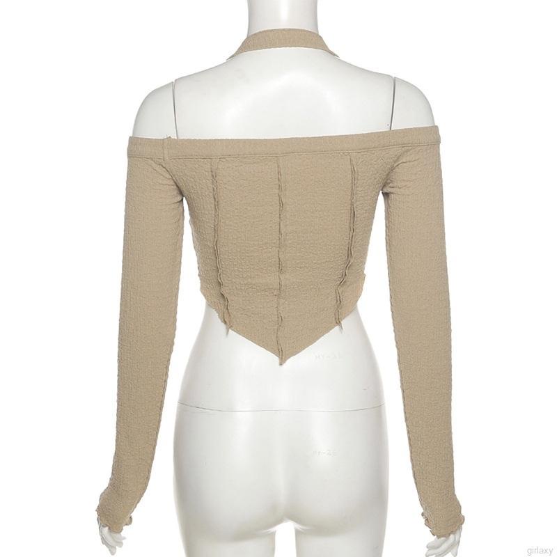 Áo croptop tay dài hở vai màu sắc thời trang Hàn Quốc cho nữ