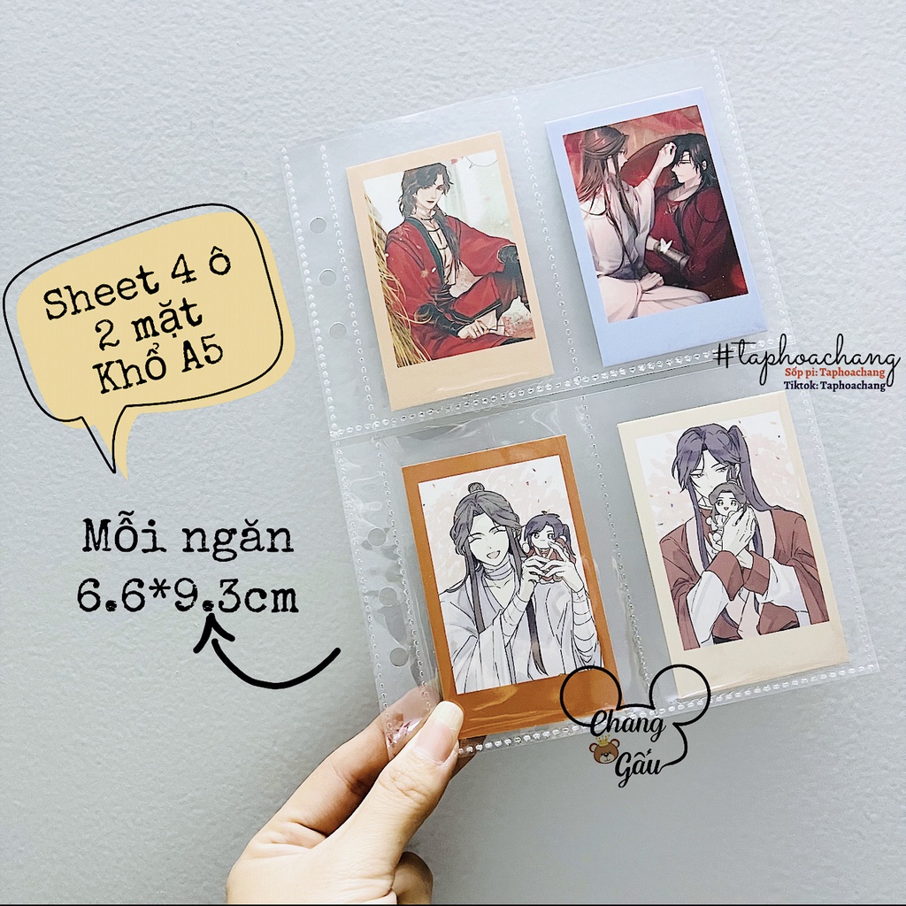 Sheet A5 đựng postcard, card kpod, thẻ bài, ảnh, phụ kiện sách truyện 4 ô, 2 mặt - Trang sheet lưu trữ 4 ngăn A5