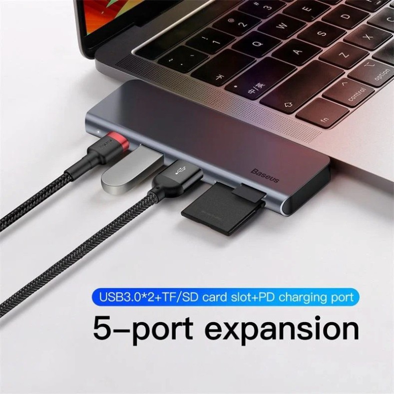 Hub Type C Chuyển Đổi 5 trong 1 Baseus Harmonica USB 3.0, TF/SD Card Reader, Type C PD Adapter cho Macbook/ iPad/ Laptop