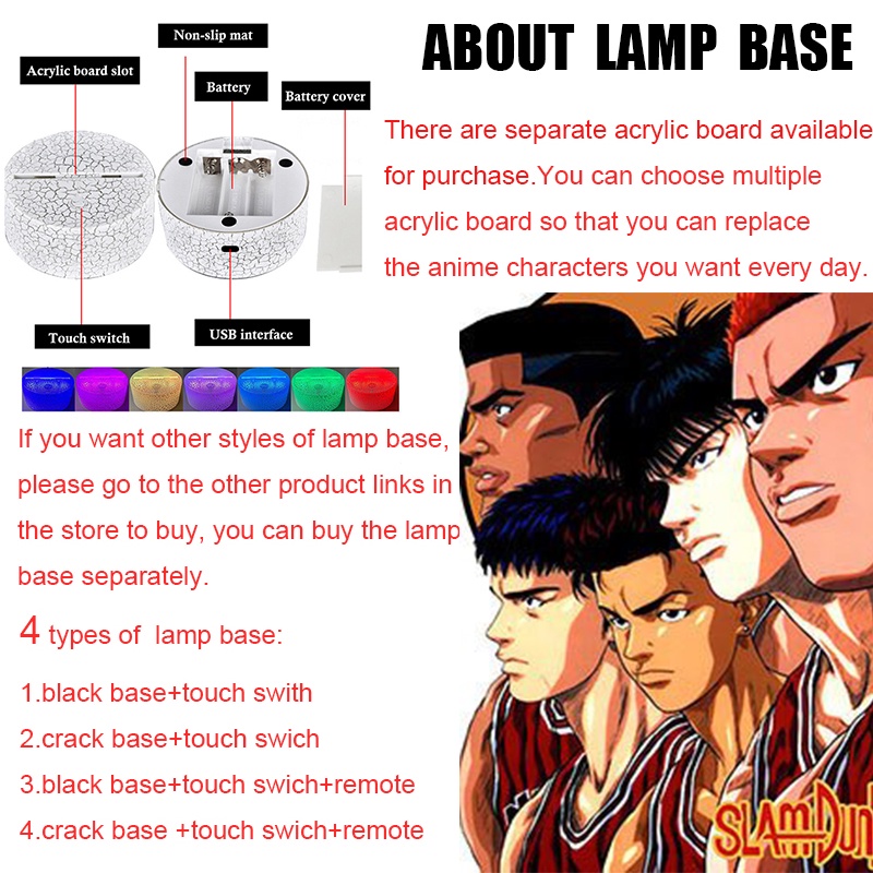 Mới Đèn Ngủ Bóng LED Điều Khiển Cảm Ứng Hình SLAM DUNK Cổng USB