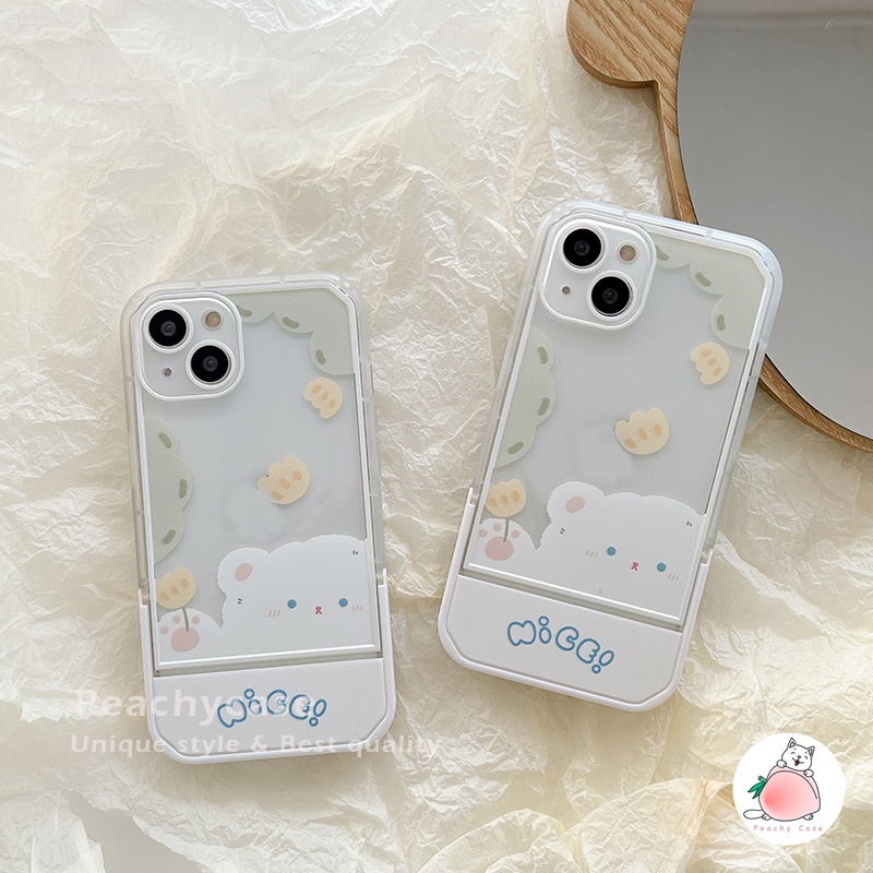Ốp Điện Thoại TPU Mềm Họa Tiết Gấu/Hoa Dễ Thương Có Giá Đỡ Gấp Gọn Cho iPhone 13 12 Pro Max 11 Xr Xs Max X
