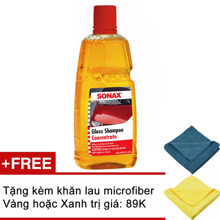 Nước rửa xe Sonax Gloss Shampoo 1lit + tặng khăn lâu xe chuyên dụng xanh hoặc vàng 314300