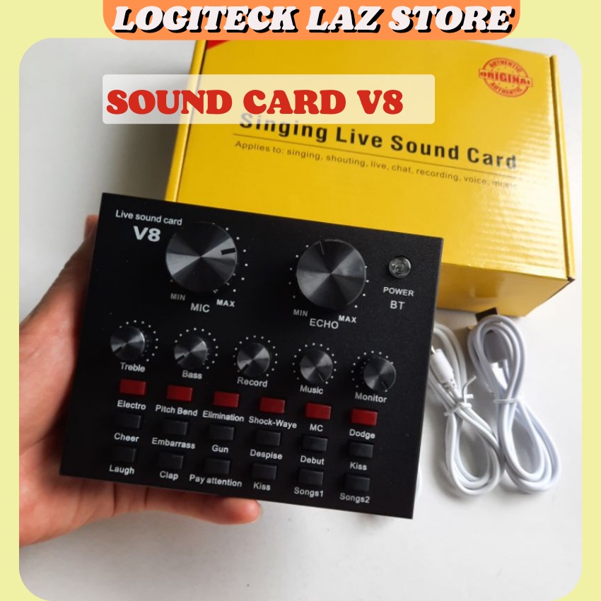 Sound card V8 bluetooth thu âm livestream nghe nhạc vỏ vàng