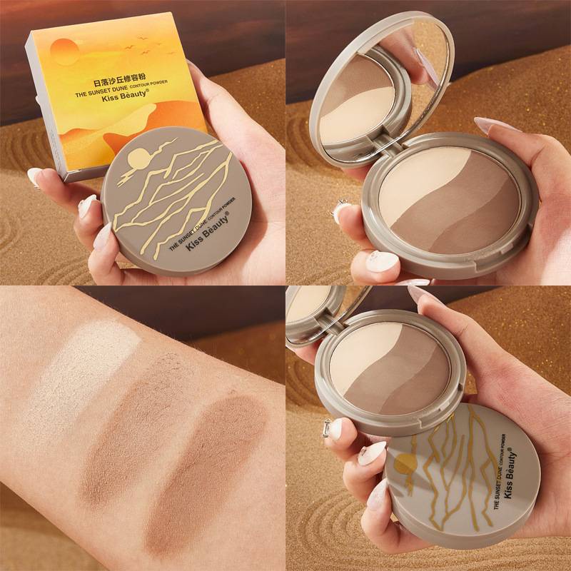 [Hàng mới về] Bảng phấn mắt bắt sáng Kiss beauty 3 tông màu có độ bóng cao trang điểm chuyên nghiệp