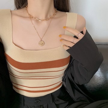 Áo Tank Top Dệt Kim Lưng Cao Co Giãn Phong Cách Hàn Quốc Mới