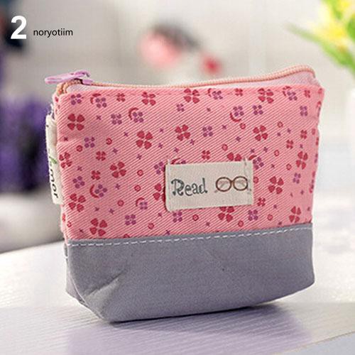 Túi vải canvas mini đựng tiền xu họa tiết hoa dễ thương cho nữ