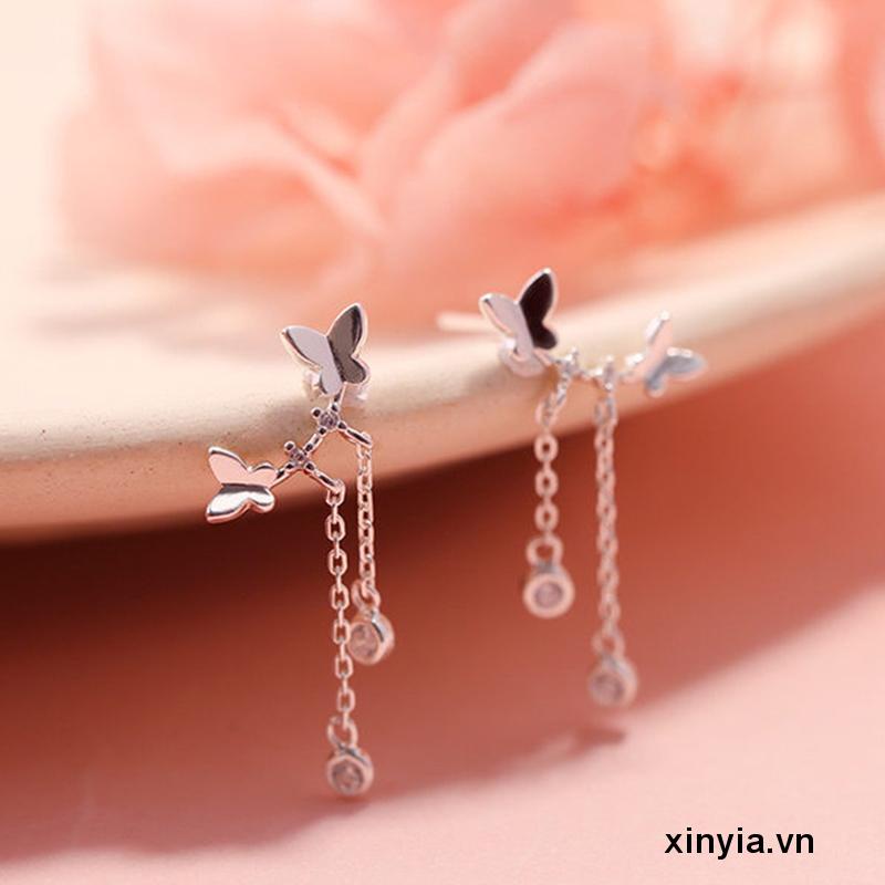 Bông Tai Vòng cổ Đôi Hình Bướm Đơn Giản Siêu Nữ Tính Dễ Phối Đồ