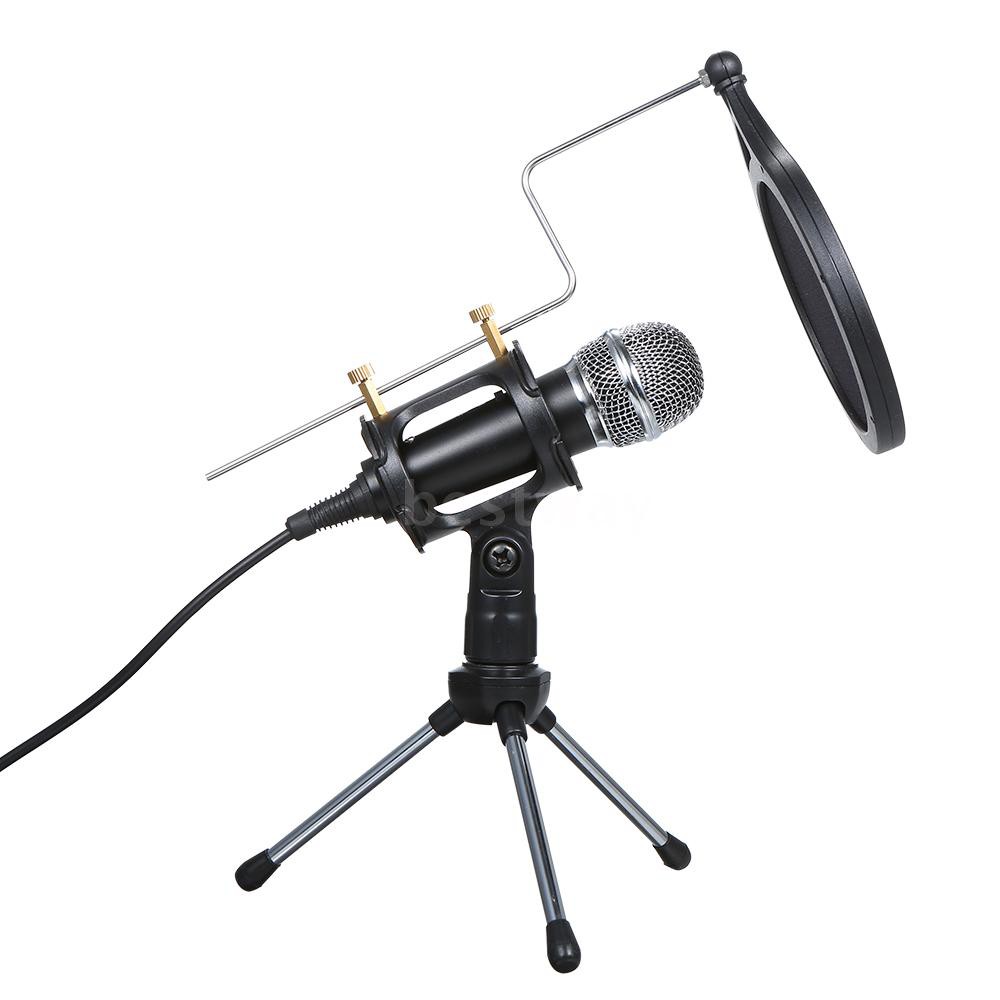 Bộ Mic thu âm điện dung cổng 3.5mm dùng ghi âm KTV Karaoke kèm chân đế cho điện thoại PC