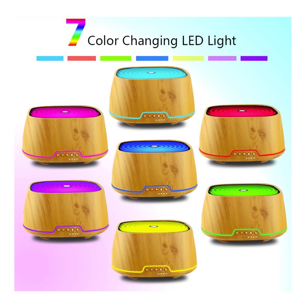 Máy Xông Tinh Dầu Trụ Gỗ Vuông 700ml, Tặng Kèm Remote Điều Khiển Từ Xa, Đèn Led 7 Màu, Tự Ngắt Khi Hết Nước - Bh 6 Tháng