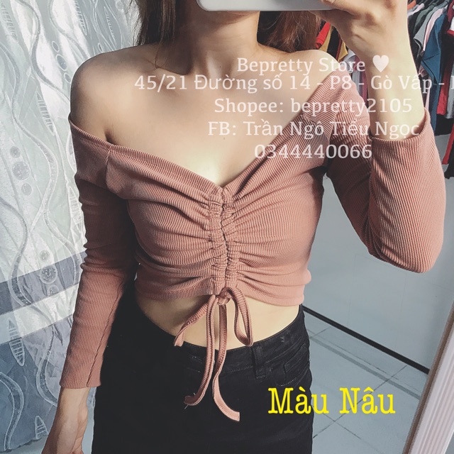 Áo croptop dây rút tay dài bẹt vai