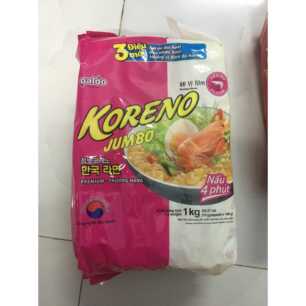 MÌ Ăn Liền KORENO JUMBO HÀN QUỐC 1KG GÀ/ TÔM/ BÒ CAY/ KIM CHI/ NẤM/ HẢI SẢN CAY