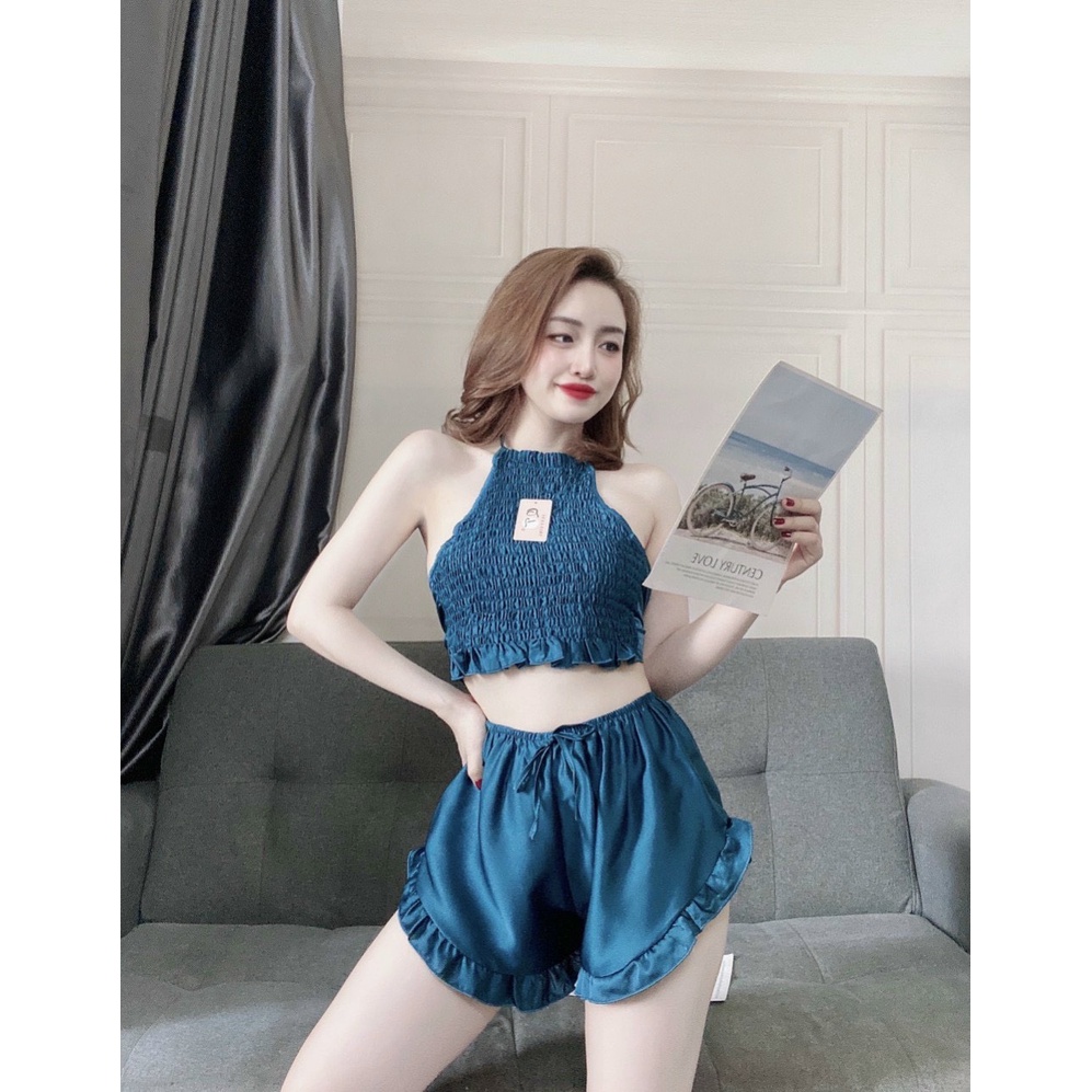 💥 MẪU HÓT 💥 Đồ ngủ sexy / Áo yếm 2 dây dập ly phối ren chất liệu lụa cao cấp freesize dưới 58kg kèm quần bèo gợi cảm | BigBuy360 - bigbuy360.vn