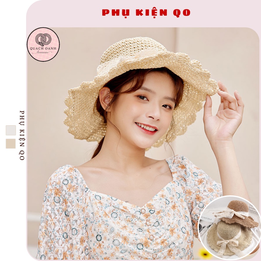 [Mã SKAMFSW175 giảm 10K đơn 50K] Mũ Cói Gấp Gọn Phong Cách Vintage Phối Nơ Ren – MC39