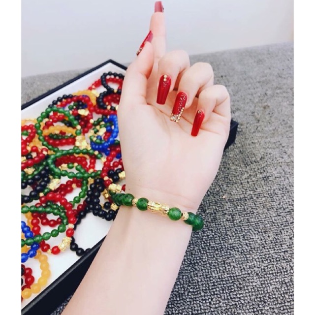 Bộ vòng phong thuỷ mix bi và nghê si bạc xi vàng