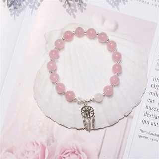 [Đá Tự Nhiên] Vòng Phong Thủy mệnh Hỏa -  Thổ ( Đá Thạch Anh tóc hồng mix charm bạc Dream Catcher)