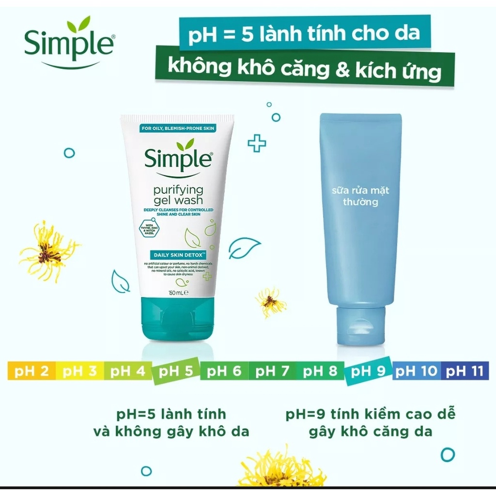 Sữa rửa mặt Simple giúp kiềm dầu và ngừa mụn hiệu quả - cho da mụn nhạy cảm 150ml