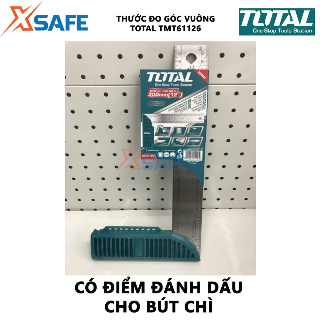 Thước đo góc vuông TOTAL TMT61126 Thước eke vuông dài 300mm/12 &quot;, chiều rộng lưỡi dao 40mm, độ dày lưỡi 1,5mm