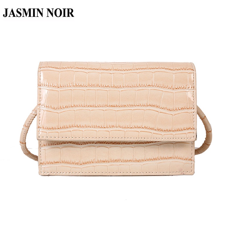 Túi đeo chéo JASMIN NOIR họa tiết da cá sấu đơn giản cho nữ