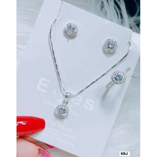 Bộ trang sức bạc đá tròn nhiều màu