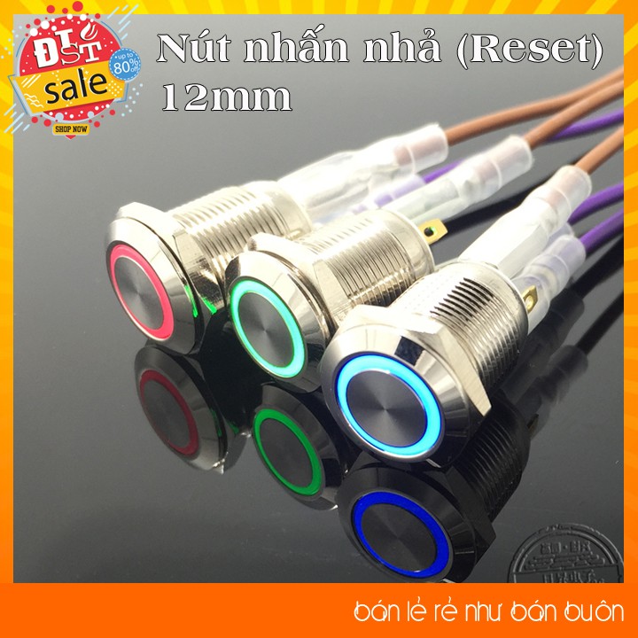 Nút nhấn nhả ( reset. đề )12mm có đèn vỏ kim loại chống gỉ v1