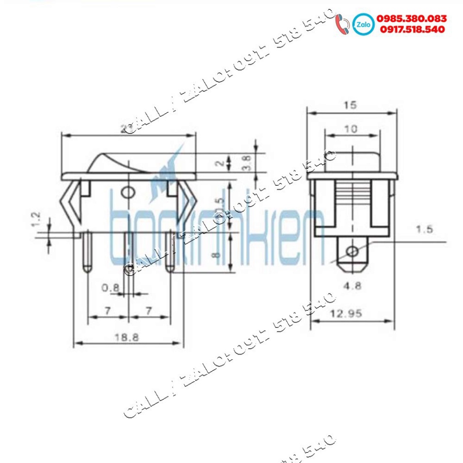Công Tắc Bập Bênh KCD1 6A/250V 3 Chân 3 Chế Độ ON-OFF-ON Ảnh thật Sp