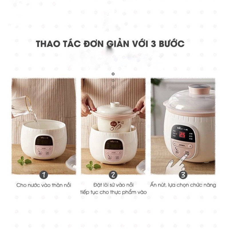 Có lồng hấp - Nồi nấu cháo chậm Bear 0.8l giúp mẹ ninh cháo, hầm cháo cách thuỷ cho bé