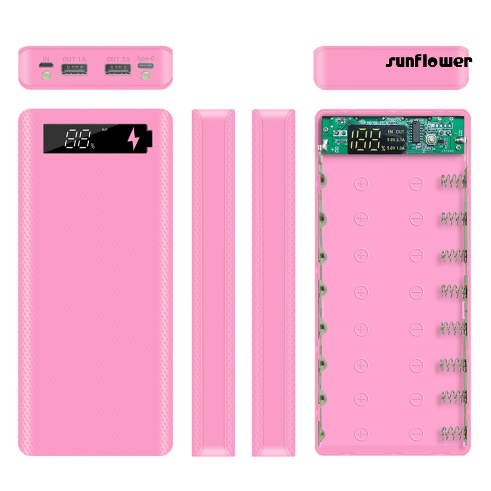 Vỏ Pin Sạc Dự Phòng Micro USB Type-C 18650 Màn Hình LCD DIY