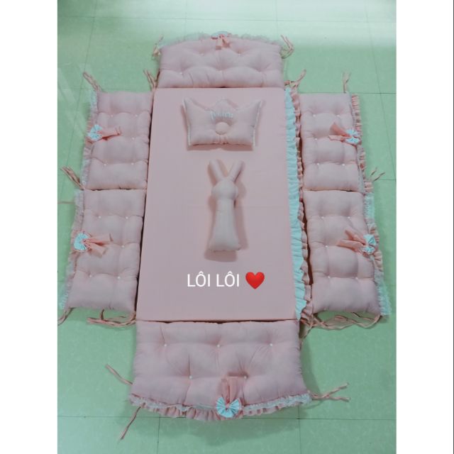 Combo quây cũi, đệm, ga, gối, thỏ ôm
