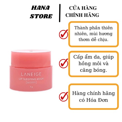 Son Dưỡng Môi Laneige Lip Sleeping Mask Berry Chăm Sóc Môi Màu Hồng Hàn Quốc Mỹ Phẩm Hana Hàng Chính Hãng 3Gr