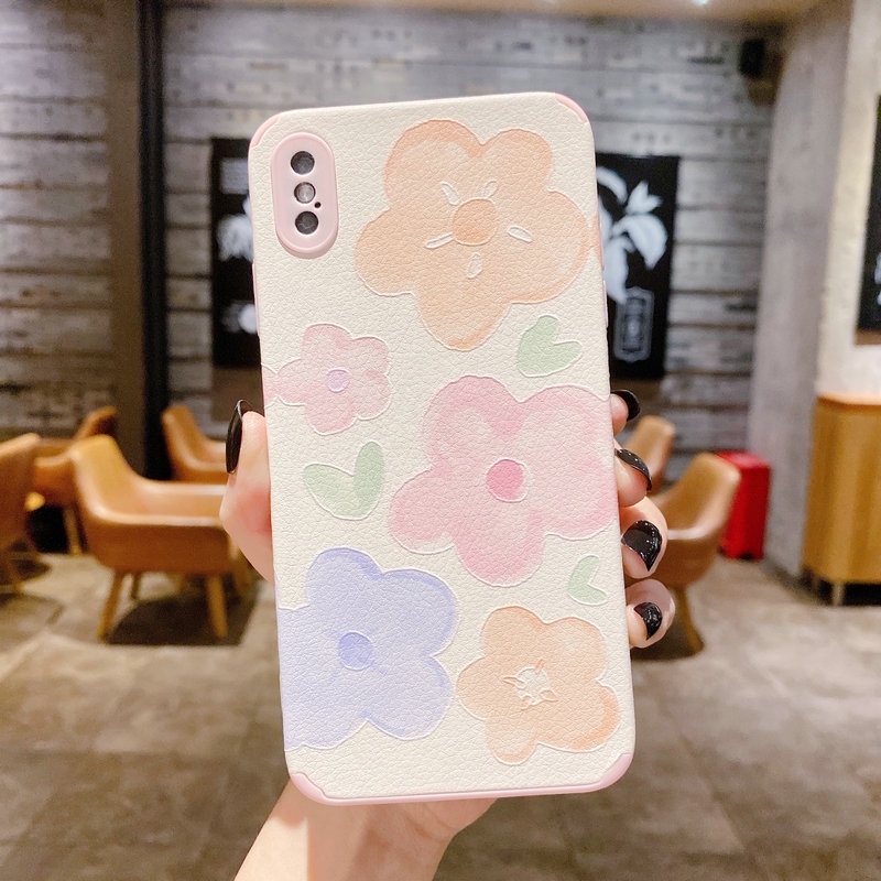 Case for OPPO A16 A94 A74 A95 A54 A15 A15S A53 A33 A52 A92 A31 A91 A5 A9 2020 F11 F9 A3S A12e Reno 3 5 6 5F 6Z 4G 5G Soft Straight Edge Phone Case Precise Hole Motif Watercolor Pink Flower